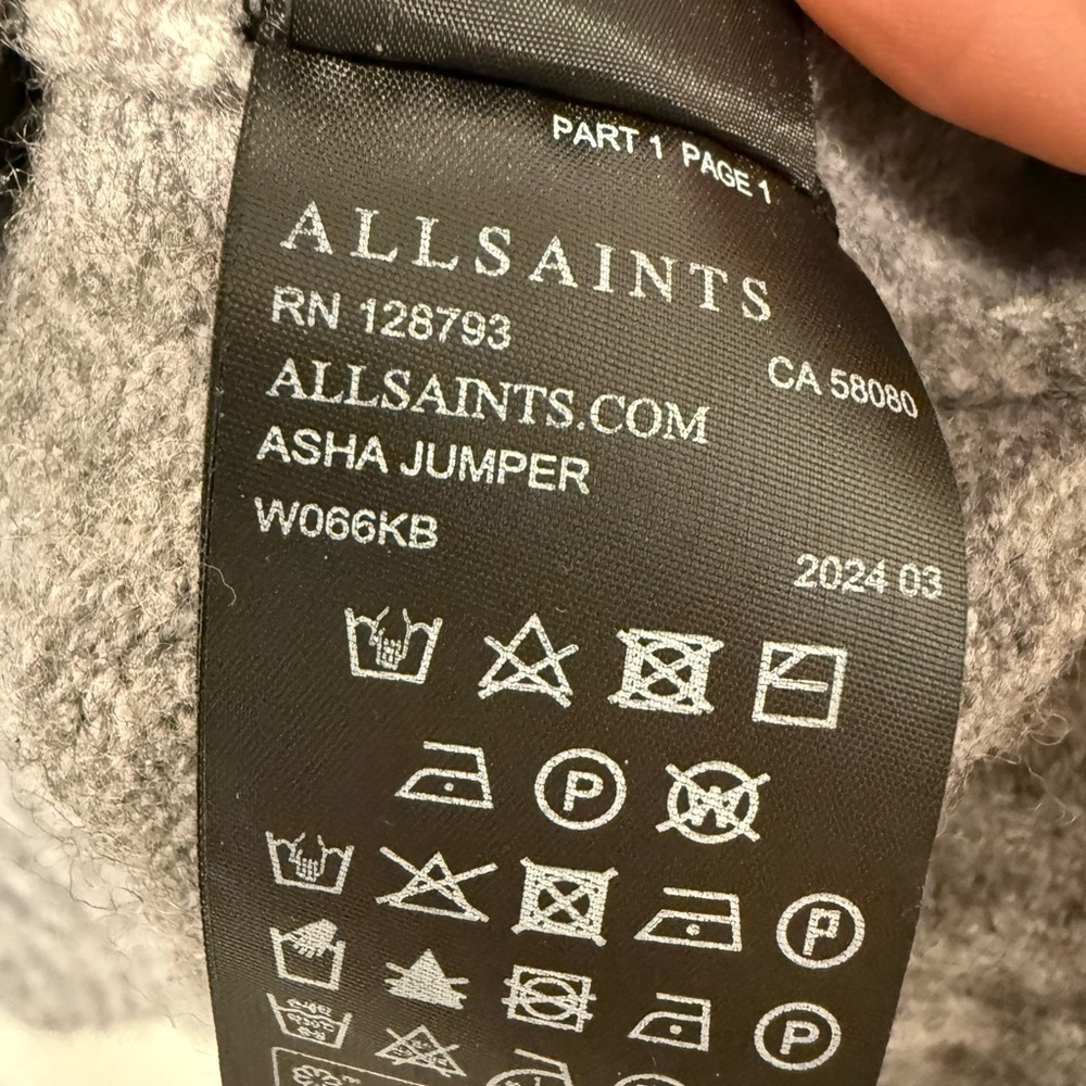 AllSaints Asha High Neck Sweater Size Xs  Grey Wool Blend Crop Oversized Boxy - Picture 6 of 8